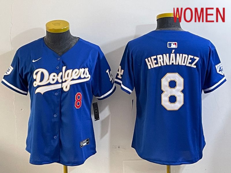 Women Los Angeles Dodgers #8 Hernandez Blue Game 2024 Nike MLB Jersey style 1029